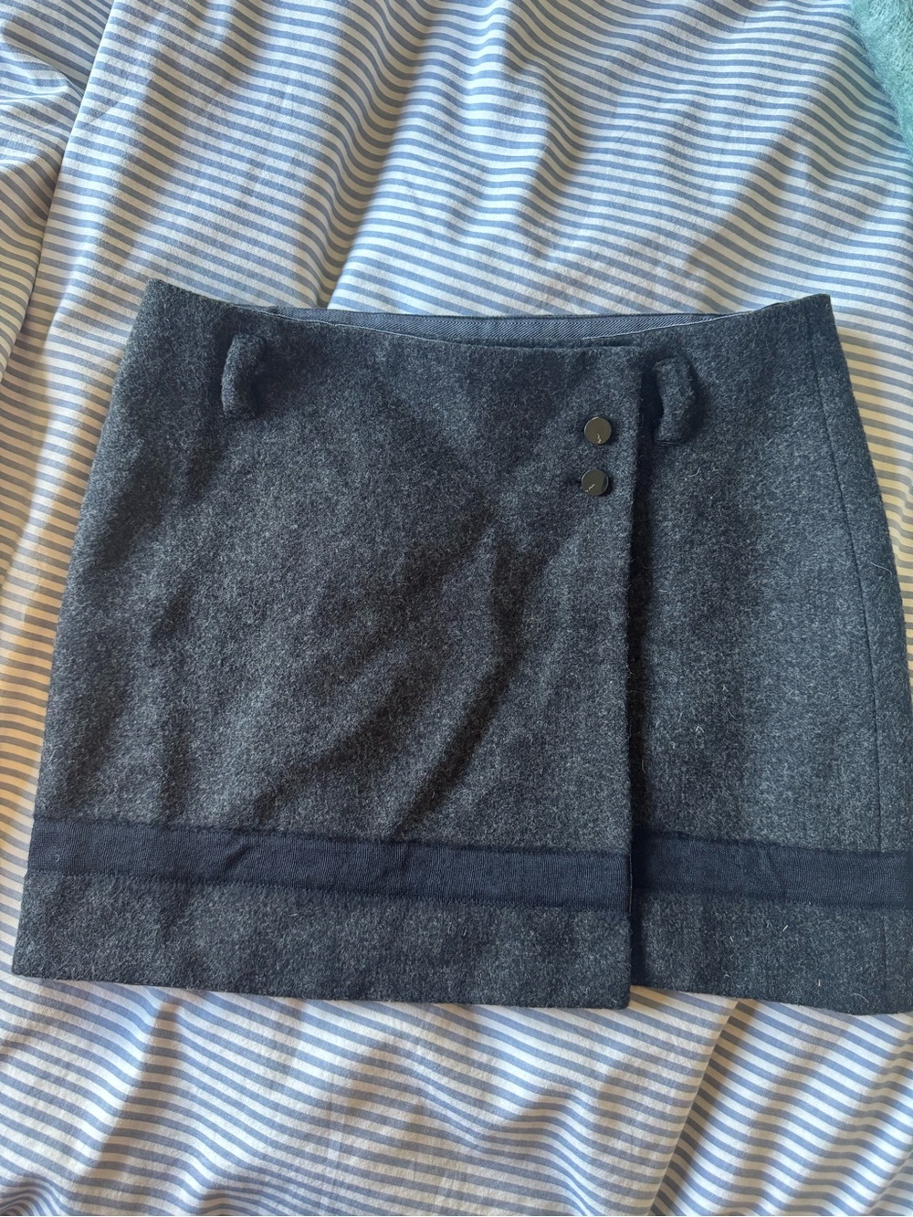 Proenza Schouler Charcoal Gray Wool Mini Skirt with Button Accent